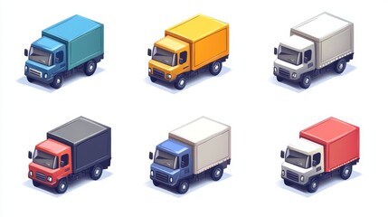 Fast shipping delivery truck icon set illustrating efficient delivery and transportation services. 