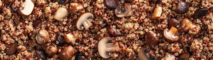 Fototapeta premium Delicious Healthy Quinoa Mushroom Salad Recipe Earthy, Nutrient-Dense, Clean Eating Goodness Perfect for lunch or dinner, this vegan salad is packed with flavor and protein Get the easy recipe now
