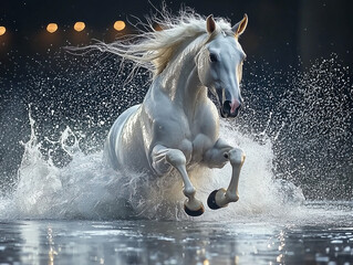 white horse running