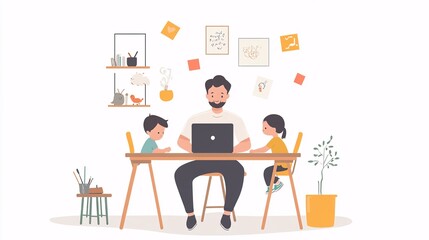 Family Working Together at Home
