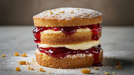 Homemade Victoria Sandwich Cake with Cream and Jam Filling