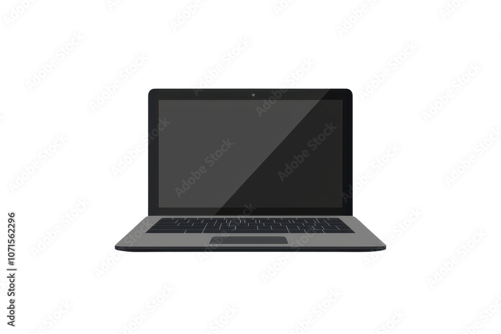 Poster modern laptop computer with a sleek design displayed against a transparent background, emphasizing t
