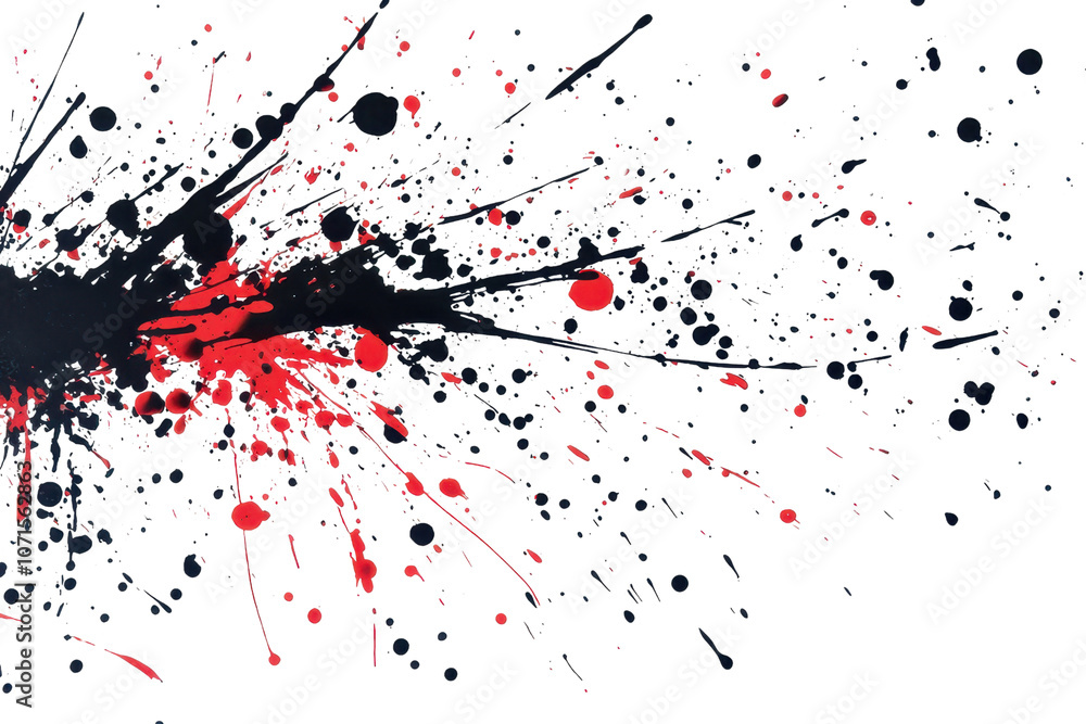 Aufkleber dynamic red and black paint splatter on white canvas, creating an abstract and energetic art piece, 
