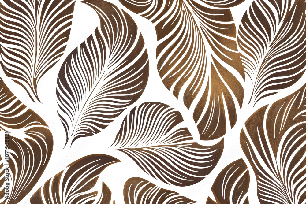 Poster intricate brown leaf pattern with swirling lines creating an elegant and natural abstract background