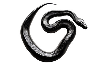 Fototapeta premium Coiled black snake on transparent background, showcasing its smooth scales and elegant curves, perfect for nature-themed projects.