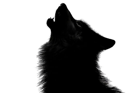 Silhouette of a wolf howling against a dark background, capturing the essence of wilderness and untamed nature in serene darkness.