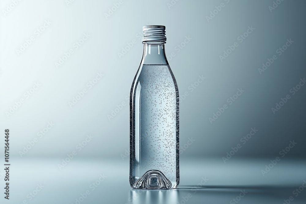 Aufkleber clear glass bottle of sparkling water on a smooth surface with bubbles in a minimalist setting