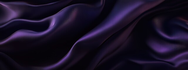 Obraz premium Dark purple background with copy space with flowing wavy silk effect. Graceful folds and curves of satin material