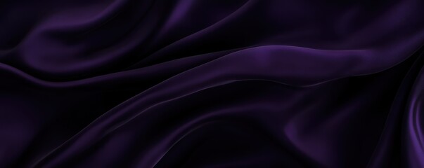 Obraz premium Dark purple background with copy space with flowing wavy silk effect. Graceful folds and curves of satin material