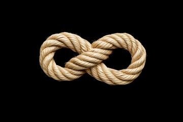 Obraz premium A close-up view of an intricately tied infinity knot made of natural rope on a black background
