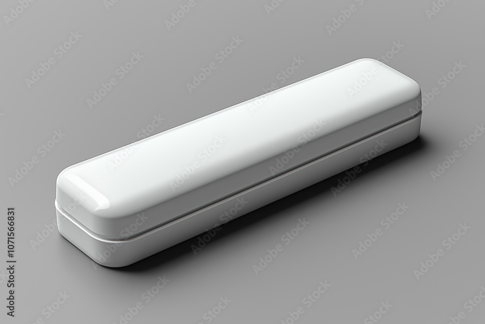 Poster white rectangular case on a smooth gray surface for storing small items or accessories