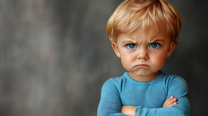 Naklejka premium Portrait of a Little Boy with a Frowning Face