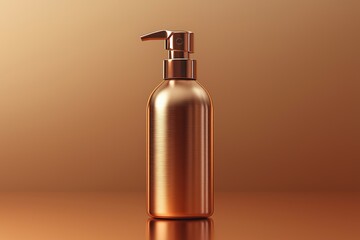 Naklejka premium Elegant copper spray bottle with a pump top against a sleek golden background