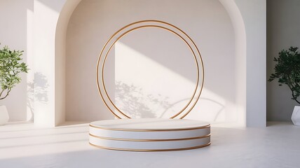 Modern Minimalist 3D Podium Render for Product Display, Luxury 3D Stage Podium with Reflections and Lighting Effects