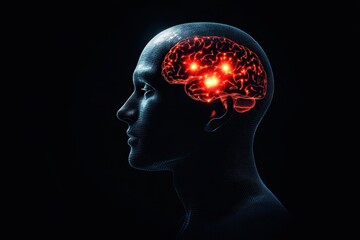Fototapeta premium Glowing Human Head Side View with Brain Visualization
