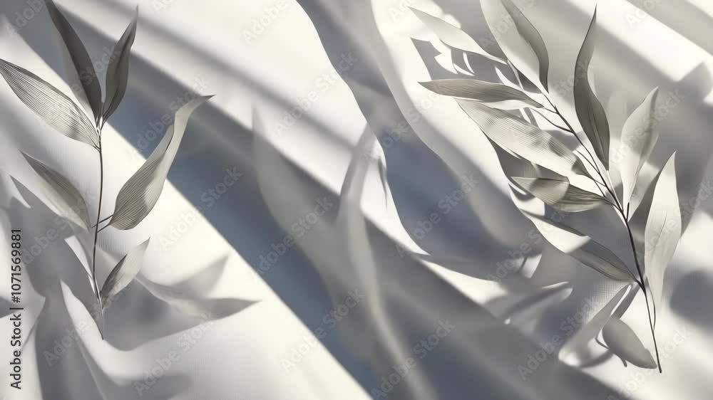 Poster leaves cast shadows on white fabric, creating an abstract pattern