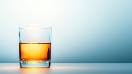 Glass of Amber Liquid on Blue Background