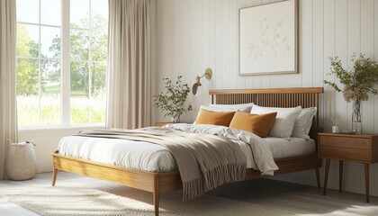 Fototapeta premium Bright Mid-Century Bedroom with Natural Light