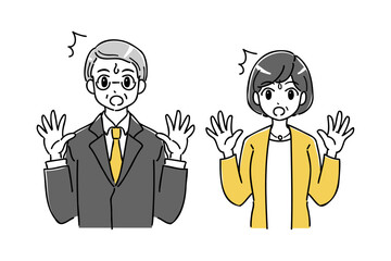 驚いているシニアのビジネスパーソンのイラスト(イエロー、グレー)