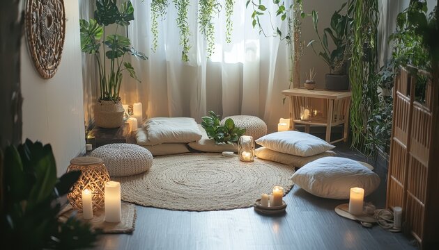 Serene Meditation Space with Natural Elements
