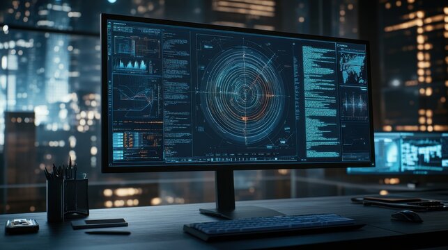 Digital Nerve Analysis on High-Tech Computer Screen A Concept of Innovation in Technology and Data Visualization
