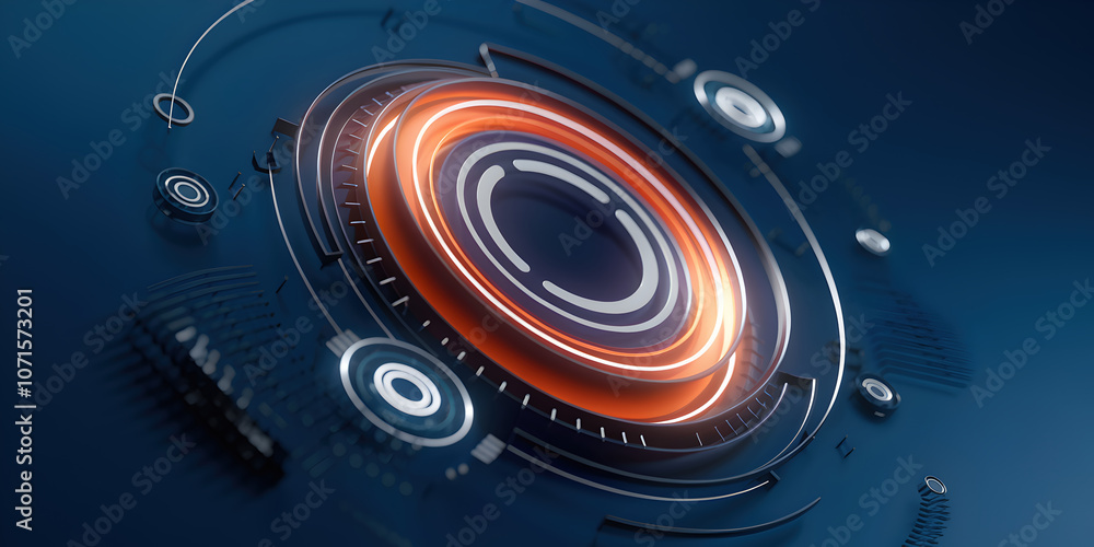 Poster futuristic abstract design with circular elements and glowing accents