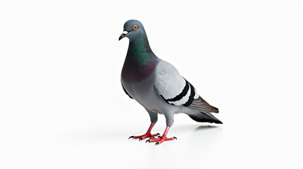 Obraz premium Isolated Pigeon Bird Stock Photo with Detailed Feather Texture on White Background