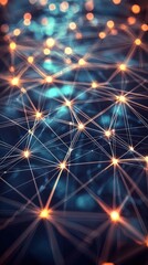 Obraz premium Abstract network of glowing nodes connected by lines, dark background.