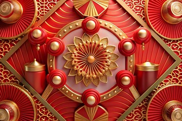 red and white carousel, Happy new year 2025, Chinese new year of the snake, Podium display, Empty room background luxury festive sparkle holiday postcard, Invitation, Banner.