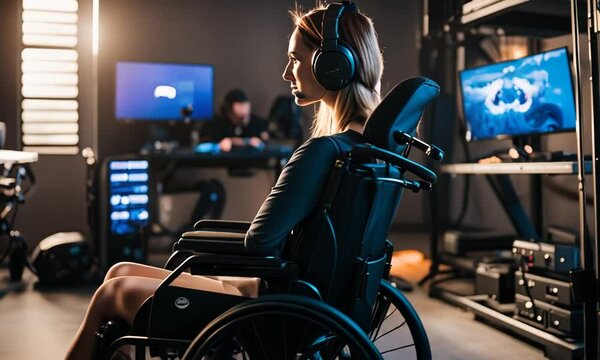 Female gamer in a wheelchair.