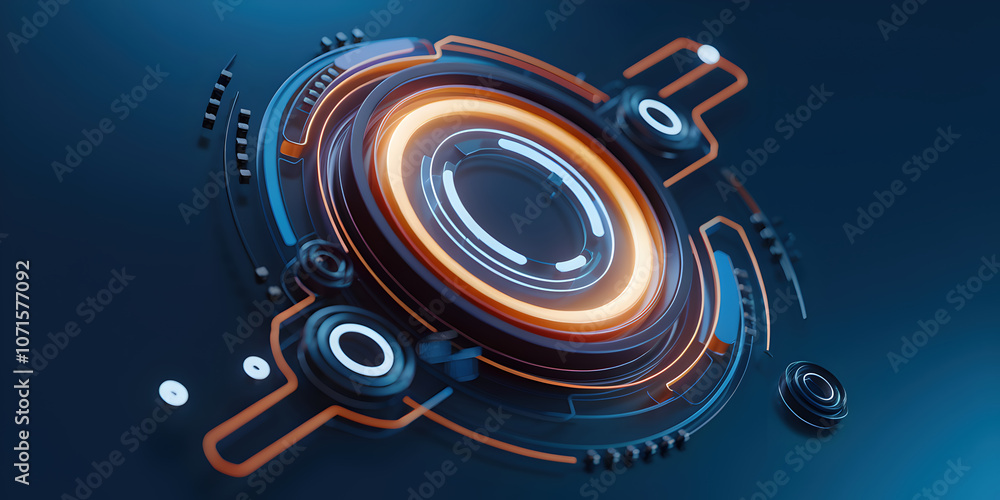 Poster futuristic abstract design with glowing circular elements and lines