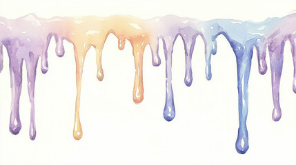 A colorful watercolor paint drip design, featuring soft pastel shades of purple, orange, and blue, creating a smooth, artistic gradient.