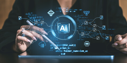 AI Technology Interface with Digital Hologram Display.