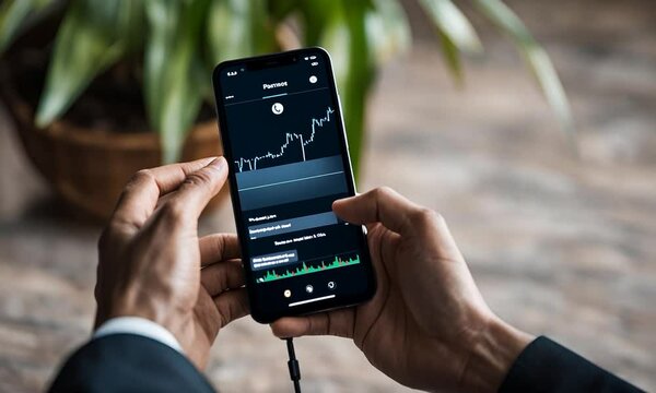 Mobile with a stock market chart.