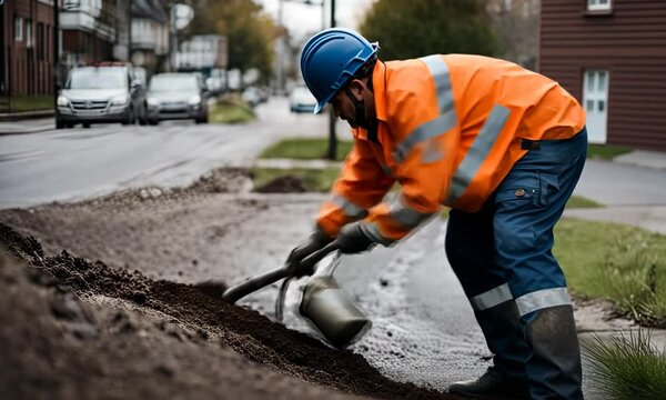 Cleaner cleaning a sewer inlet.