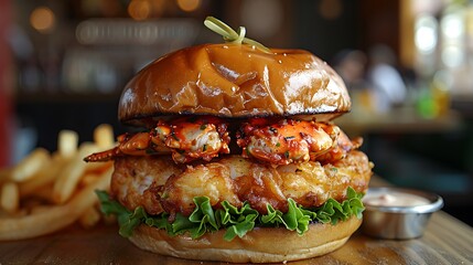 Marylandstyle soft shell crab sandwich crispy fresh on a bun with lettuce and tangy tartar sauce for a coastal delight