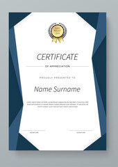 Colorful Geometric Shape Certificate Design Template With Award Badges. Comes with award badges for a professional presentation of accomplishment and recognition