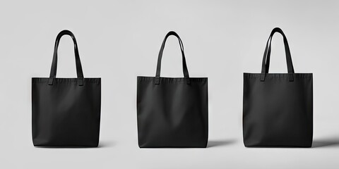 A black tote bag made from canvas featuring handles is available for use in mockup designs.