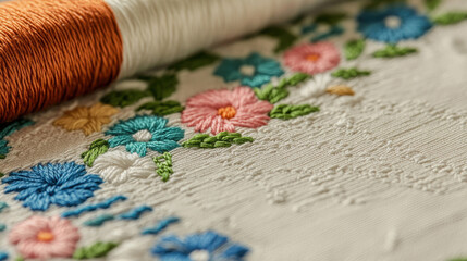 Obraz premium flower hand embroidery frame illustration for embroidery design 