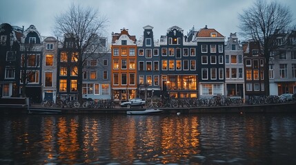 Naklejka premium Charming Amsterdam Canals at Dusk 