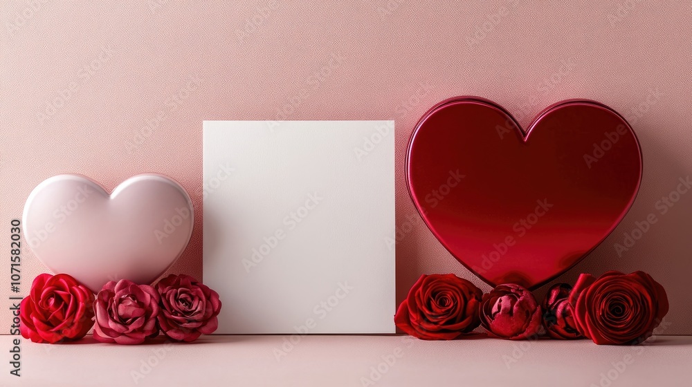 Poster heart-shaped boxes and a blank card create a perfect setting for valentines day. these heart boxes a