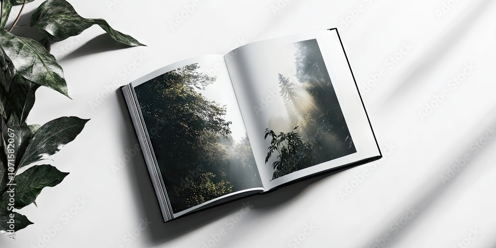 Poster an open book mockup set against a clean, white backdrop showcases its pages, allowing a clear view o