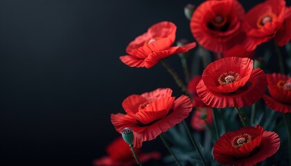 Obraz premium Stylized red poppies flowers on black background. 