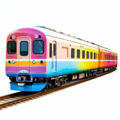 Naklejka premium Colorful train on tracks, isolated on white.