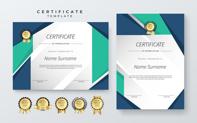 Fototapeta premium Colorful Geometric Shape Certificate Of Appreciation Template With Decorative Badges