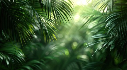 Fototapeta premium Sunlight and Palm Leaves Shadow on a Green Backdrop.