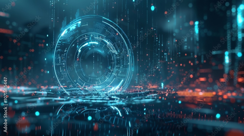 Poster data streams flow through a futuristic hud interface, visualizing information in a tech environment,