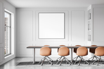Modern Conference Room with Large Blank Canvas. 3D Rendering