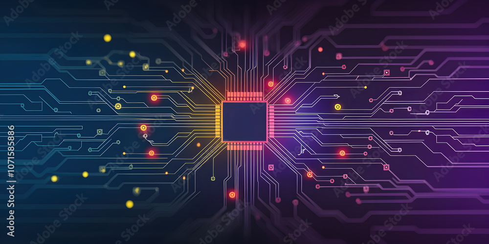 Poster abstract digital circuit design with vibrant colors and patterns