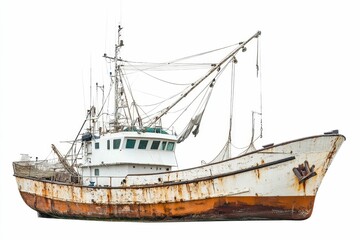 Naklejka premium Old rusty fishing boat with nets.